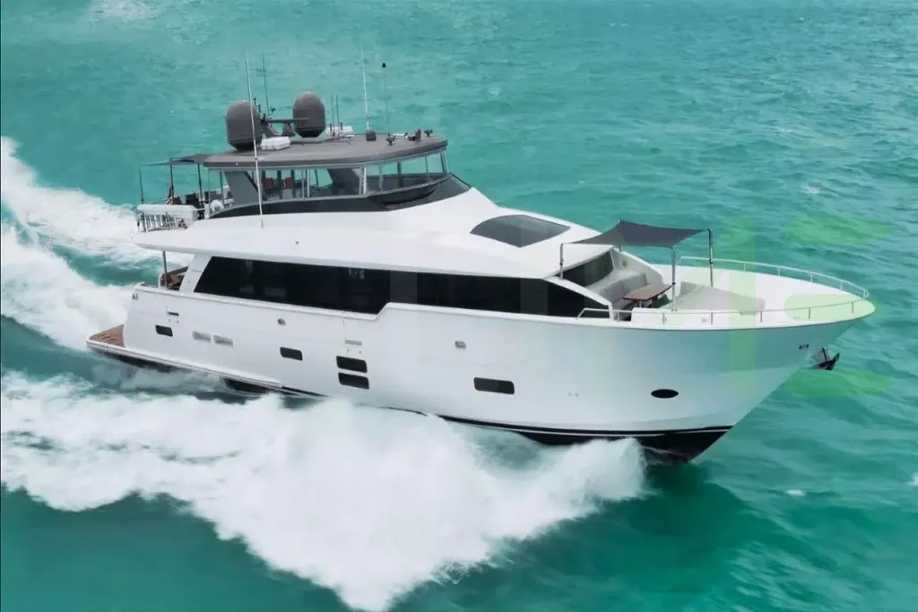 White Bella Sky yacht for sale and price, showing the details and features of the interior and exterior available for purchase from LIME Yachts and Brokerage located in Fort Lauderdale Florida.