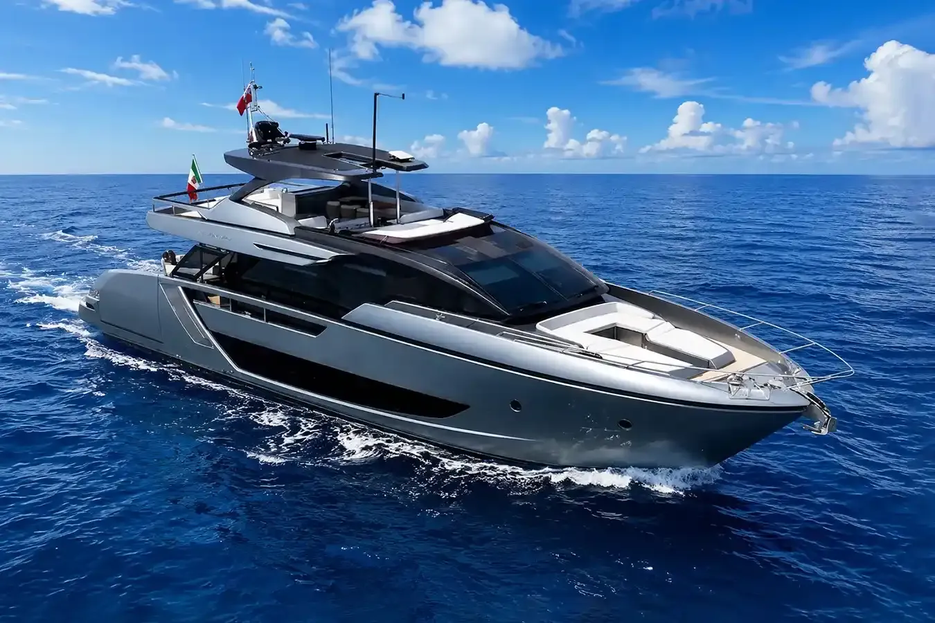 Bella VIII yacht, a 83 ft Riva luxury superyacht underway, 25.29 meters, built in 2024.