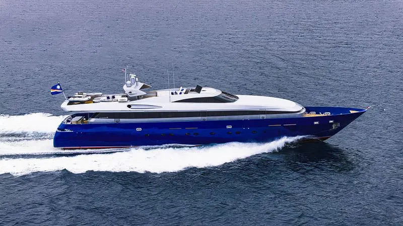 Bellissima yacht, a 127 ft Baglietto luxury superyacht underway, 38.8 meters, built in 2003, 2022.