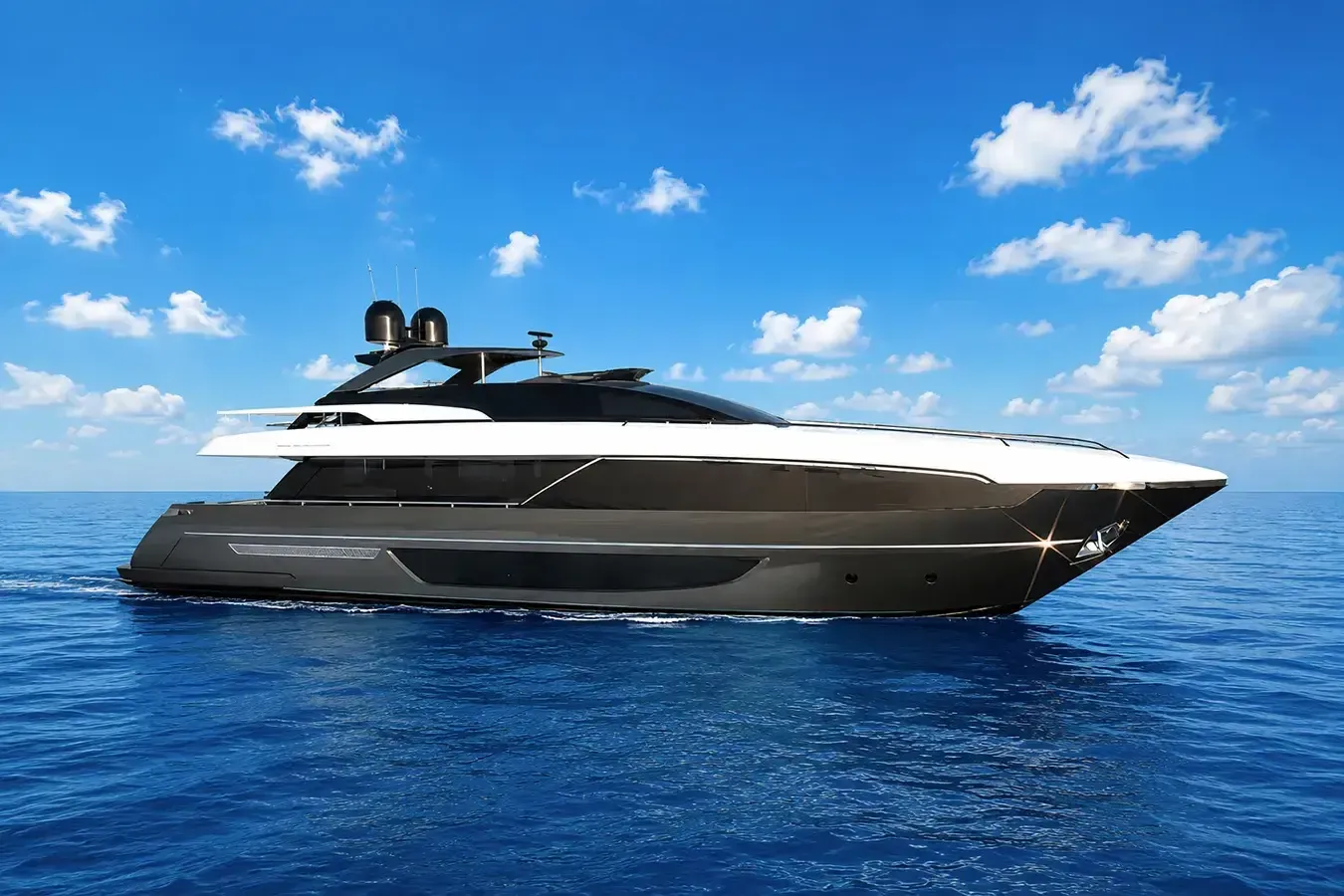 Bernadette yacht, a 98 ft Riva luxury superyacht underway, 29.9 meters, built in 2016.
