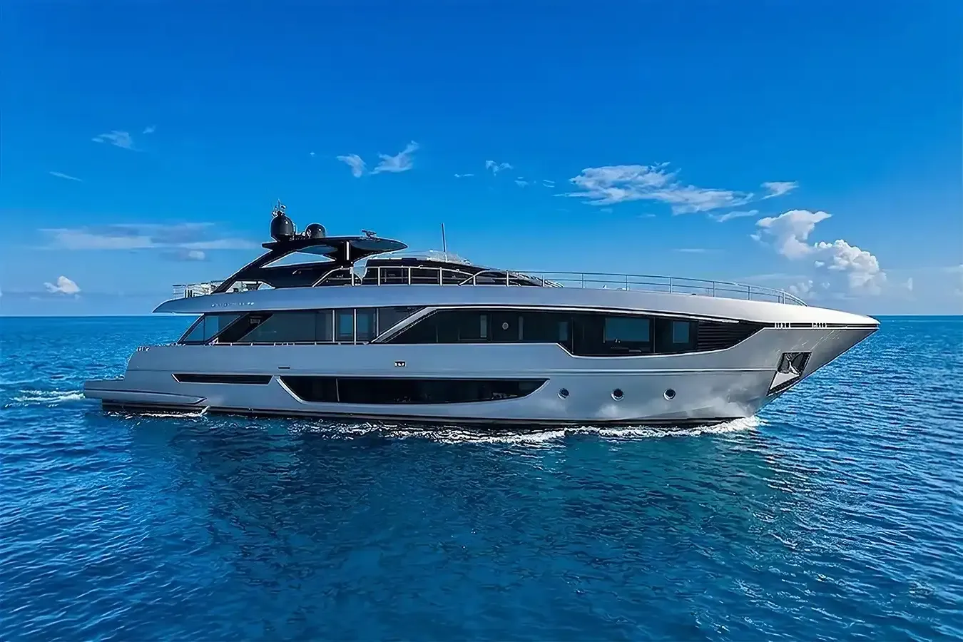 Beso yacht, a 99 ft Riva luxury superyacht underway, 30.24 meters, built in 2023.