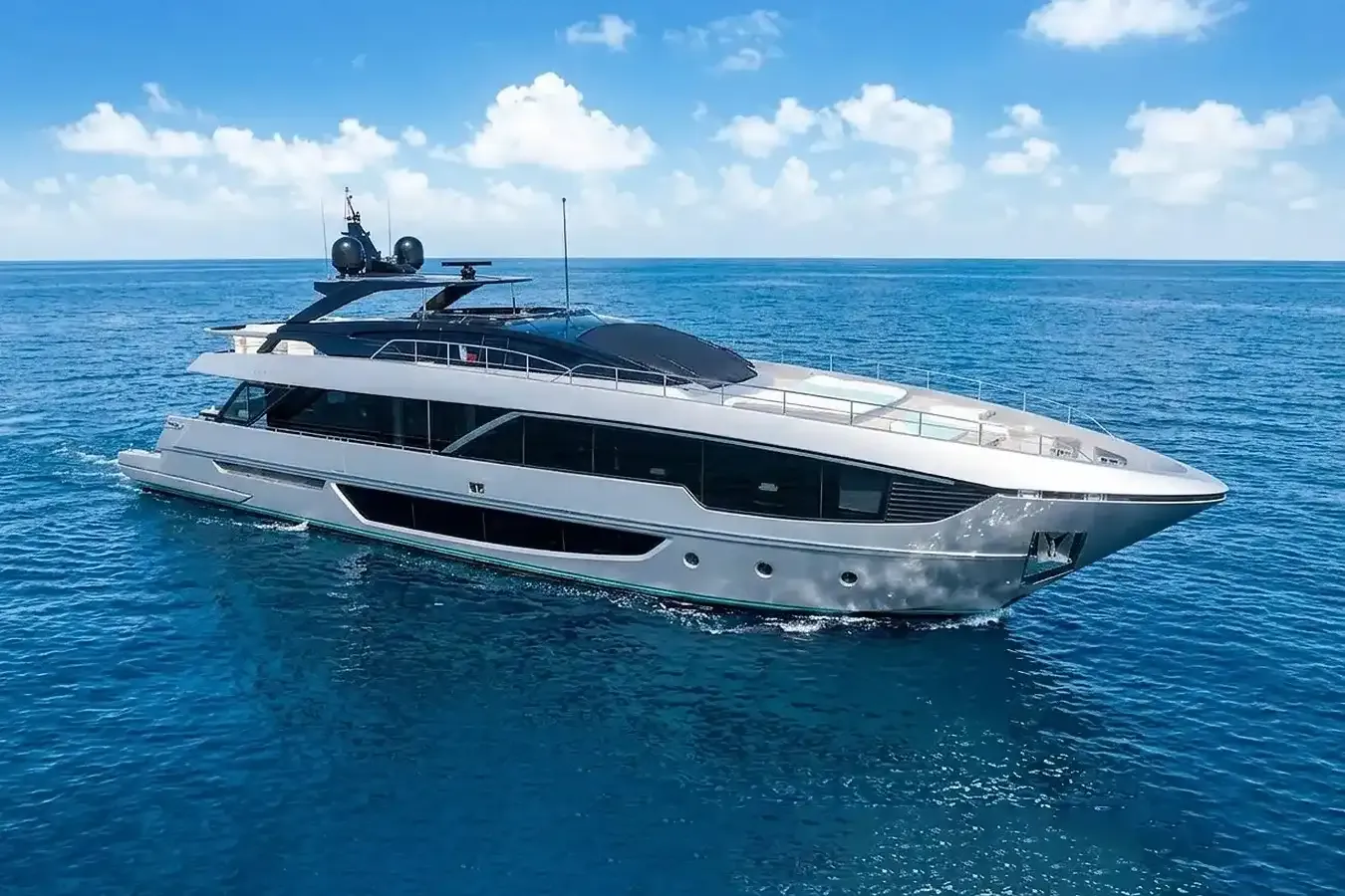 Beso yacht, a 99 ft Riva luxury superyacht underway, 30.24 meters, built in 2023.