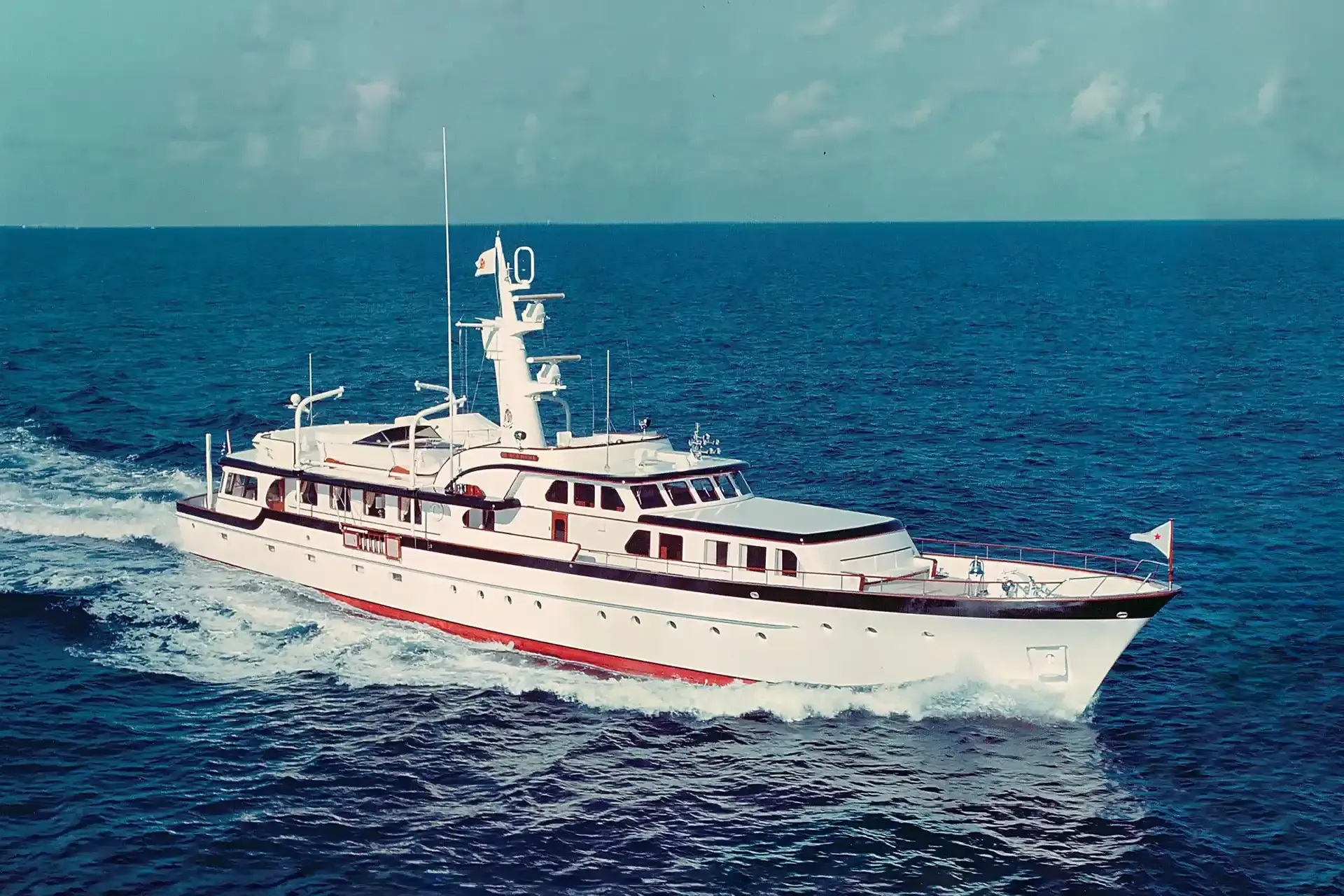 Blackhawk yacht, a 123 ft Feadship luxury superyacht underway, 37.54 meters, built in 1971, 1998.