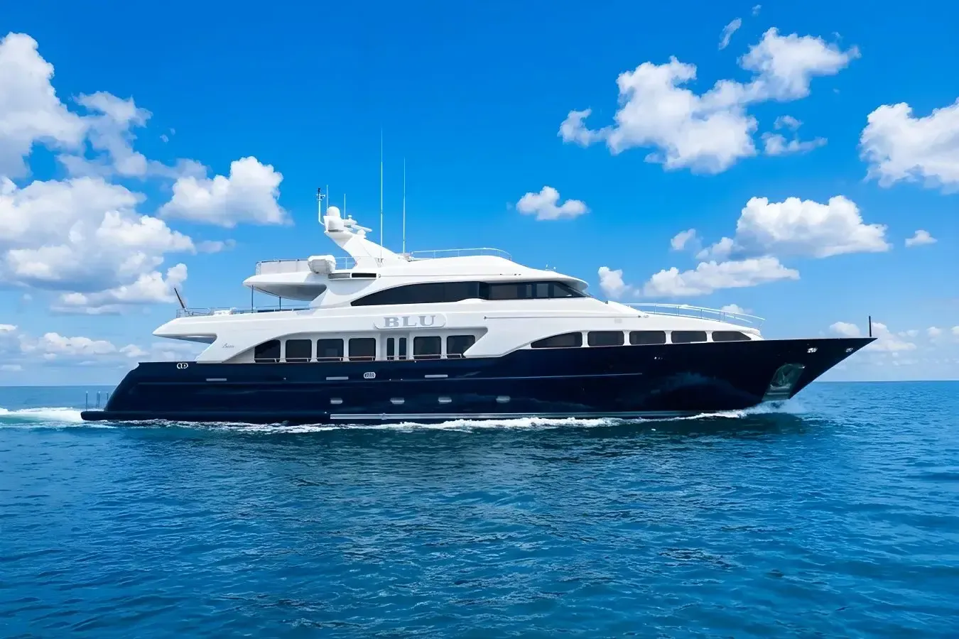 Blu yacht, a 114 ft Benetti Yachts luxury superyacht underway, 35 meters, built in 2005, 2010.