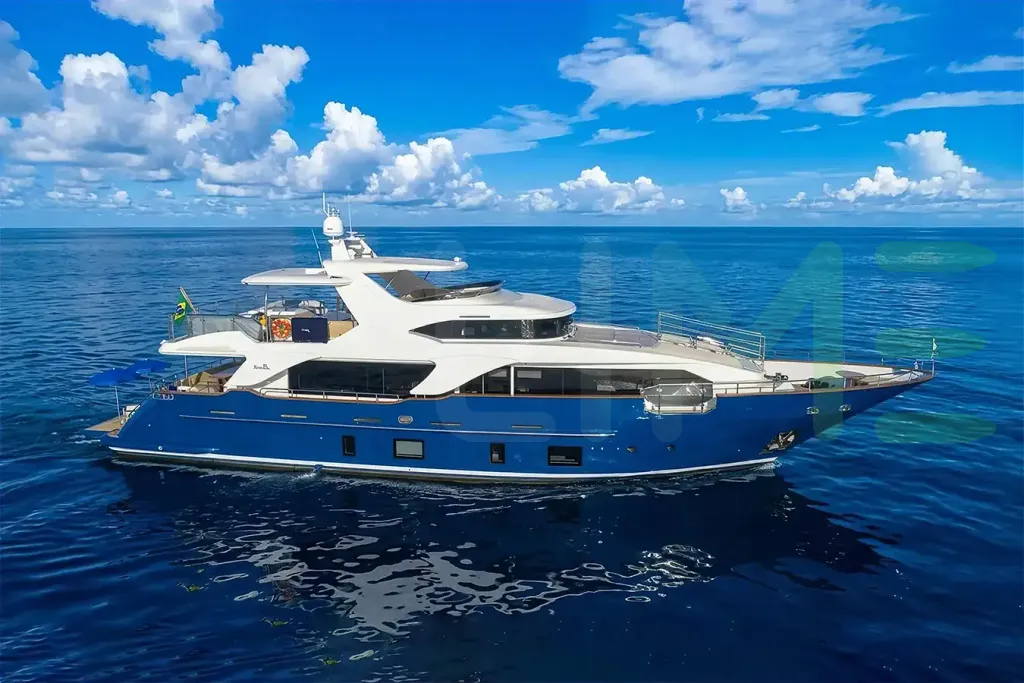 White Blue Bay yacht for sale and price, showing the details and features of the interior and exterior available for purchase from LIME Yachts and Brokerage located in Fort Lauderdale Florida.