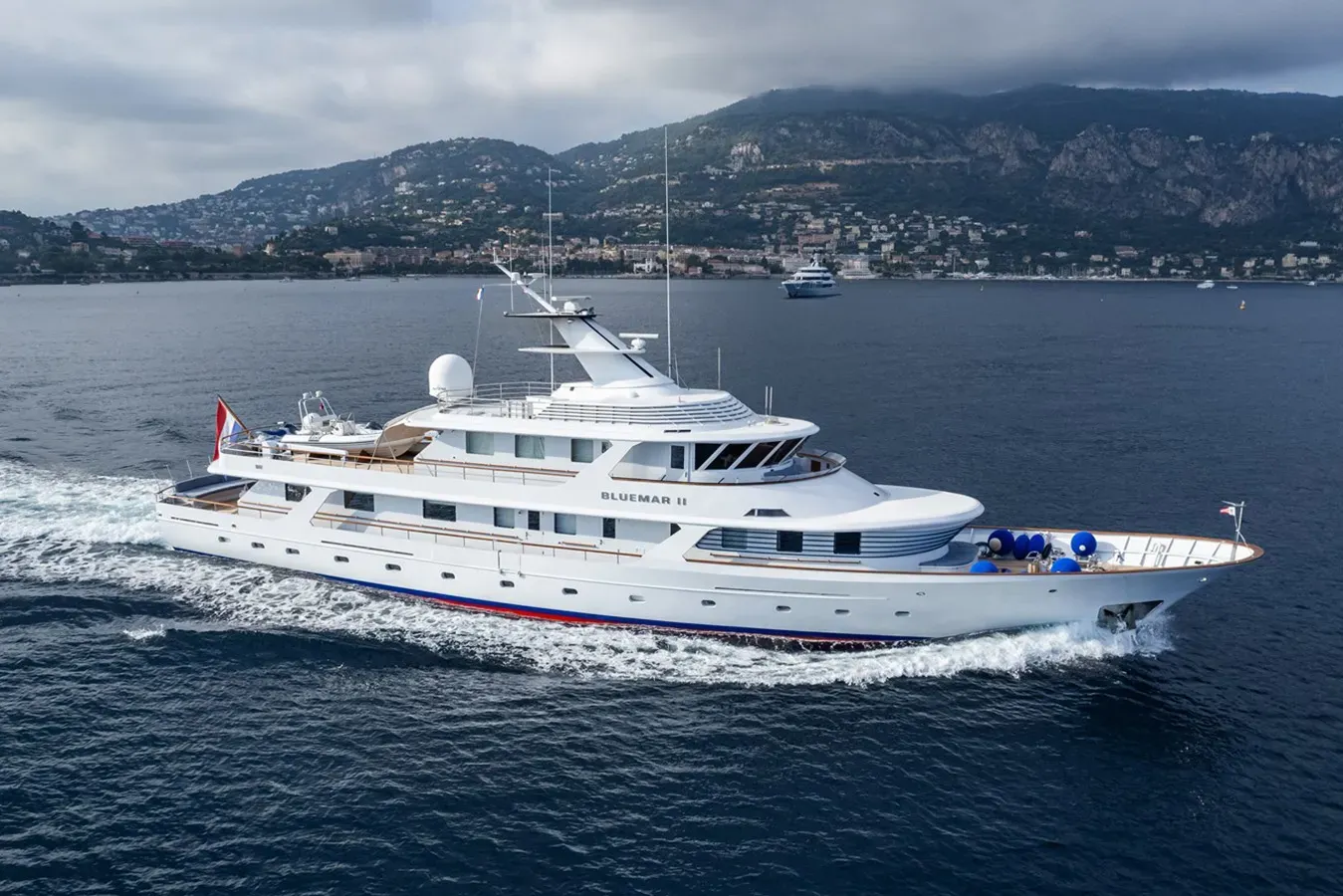 Bluemar II yacht, a 126 ft Feadship luxury superyacht underway, 38.5 meters, built in 1978.