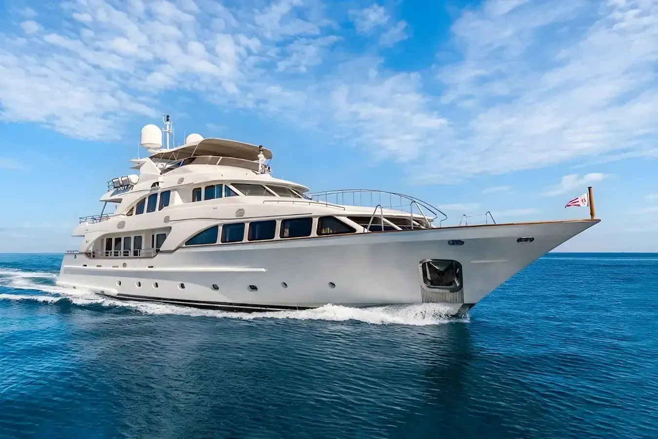 Bunty yacht, a 120 ft Benetti Yachts luxury superyacht underway, 36.6 meters, built in 2009, 2014.