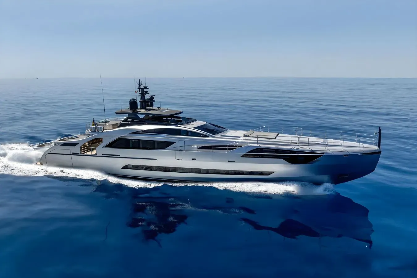 Cabo yacht, a 142 ft Pershing luxury superyacht underway, 43.3 meters, built in 2023.