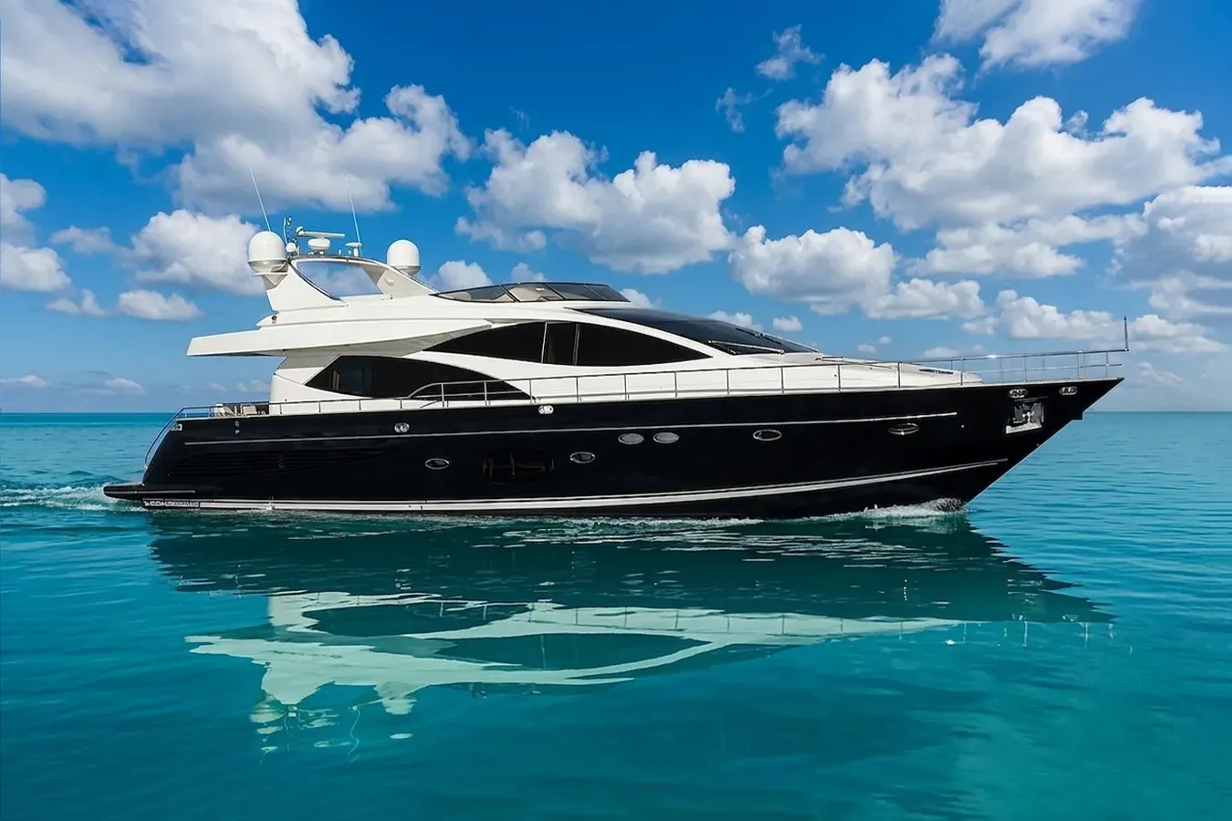 Calamaba yacht, a 85 ft Riva luxury superyacht underway, 26 meters, built in 2006.