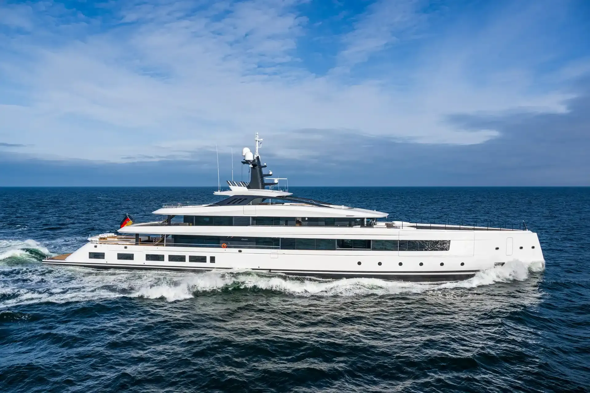 Cali yacht, a 269 ft Lürssen luxury superyacht underway, 82 meters, built in 2024.