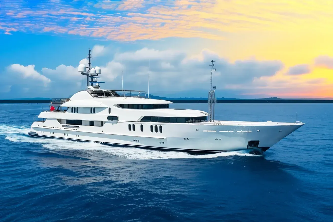 Calypso yacht, a 201 ft Amels luxury superyacht underway, 61.5 meters, built in 2003, 2023.