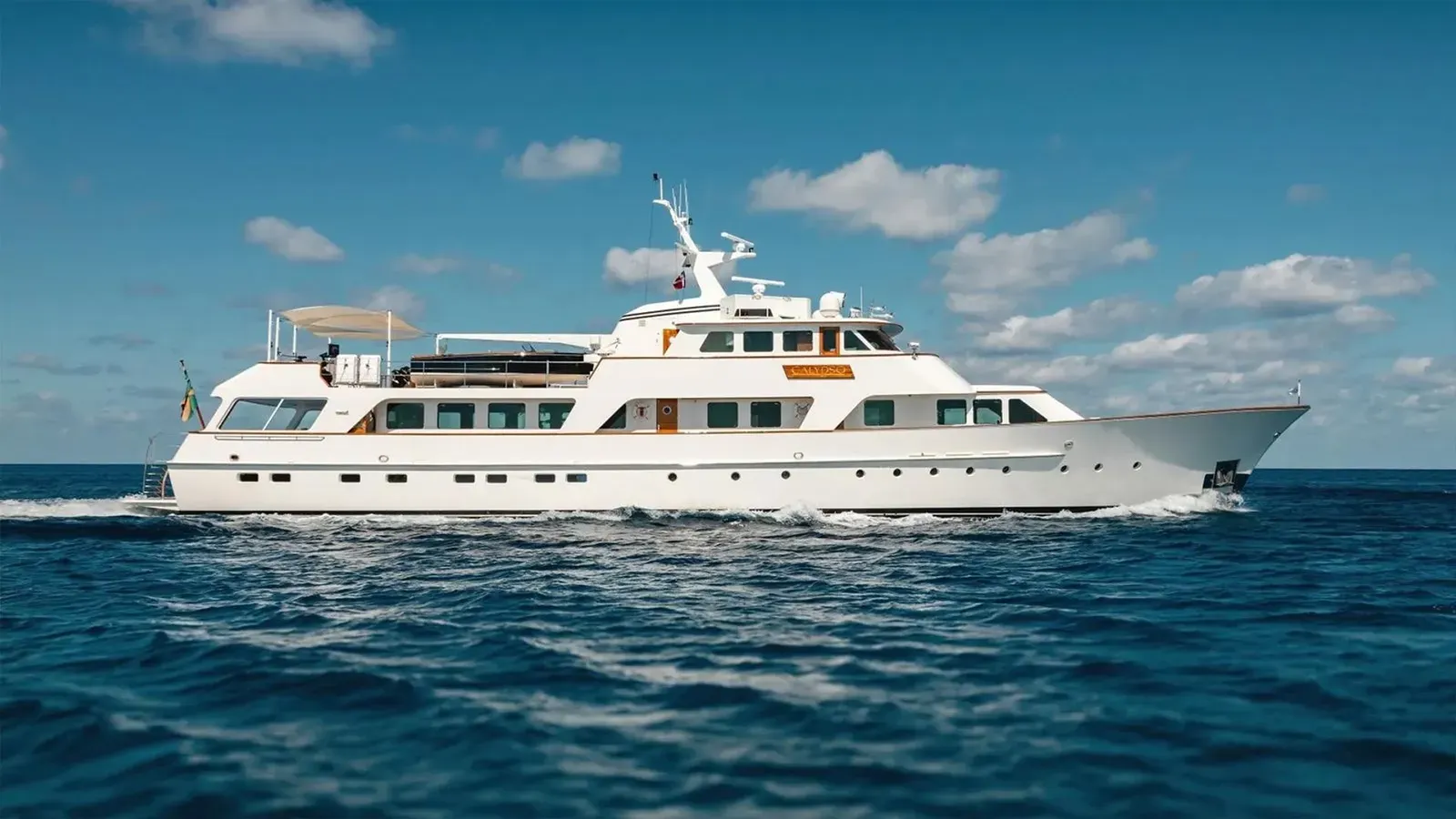 Calypso yacht, a 126 ft Feadship luxury superyacht underway, 38.4 meters, built in 1978, 2024.
