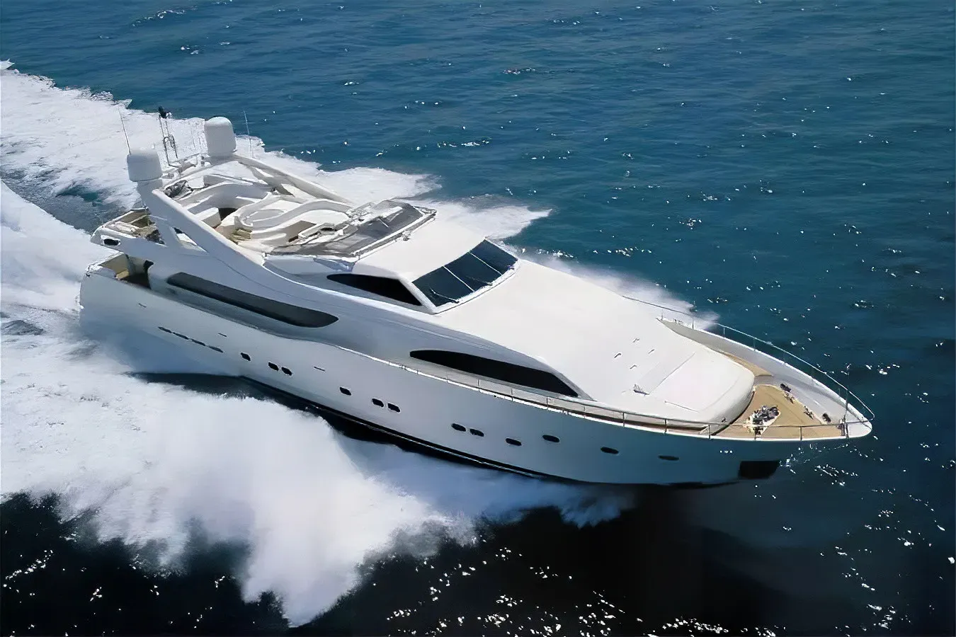 Camarik yacht, a 112 ft Custom Line luxury superyacht underway, 34.14 meters, built in 2005, 2022.