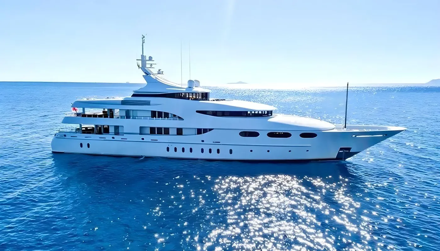 Capri I yacht, a 192 ft Lürssen luxury superyacht underway, 58.55 meters, built in 2003, 2018.