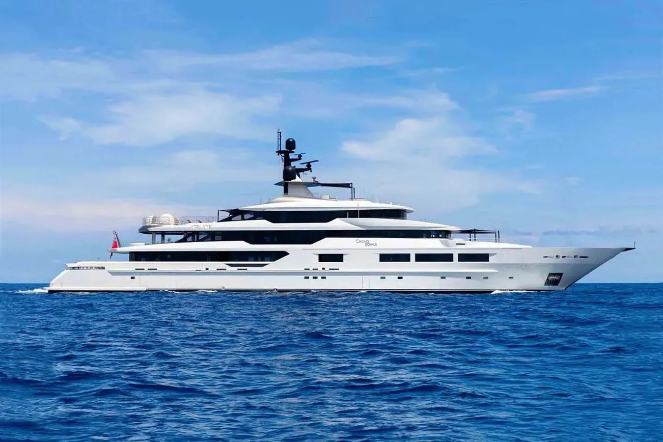 Casino Royale yacht, a 236 ft Tankoa luxury superyacht underway, 72 meters, built in 2018, 2023.