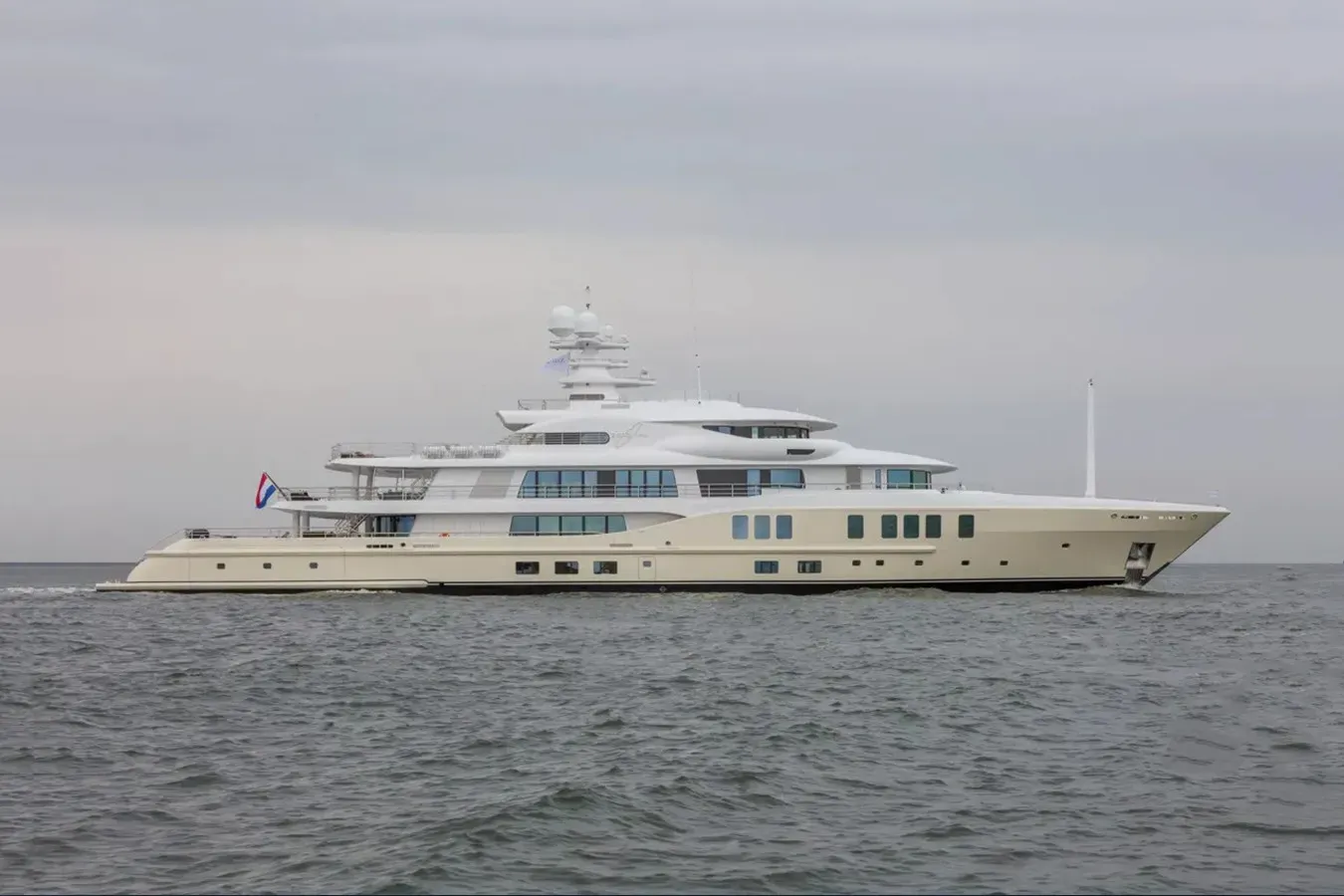 Casino Royale yacht, a 242 ft Amels luxury superyacht underway, 74 meters, built in 2018.