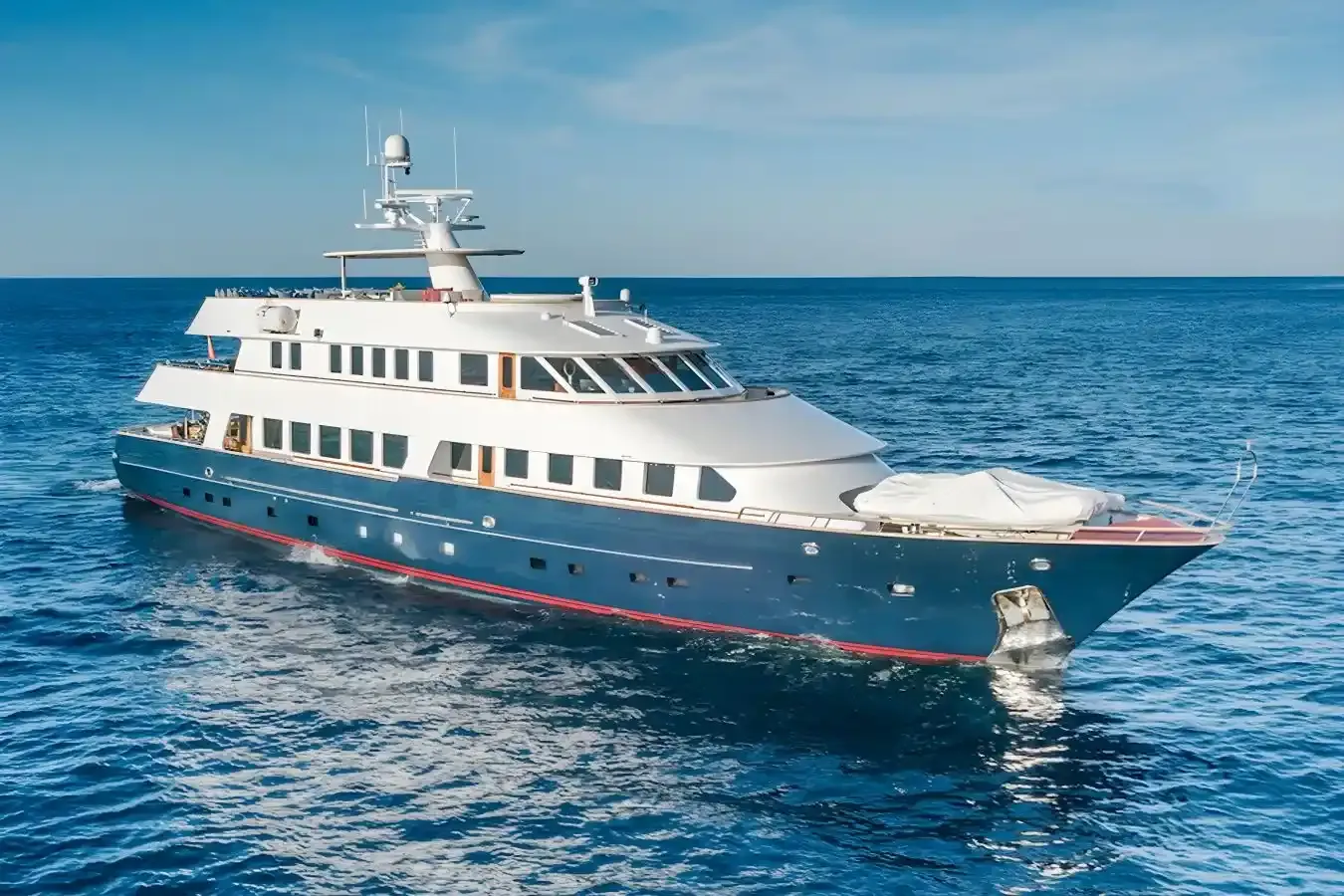 Charisma yacht, a 124 ft Amels luxury superyacht underway, 38 meters, built in 1983, 2018.