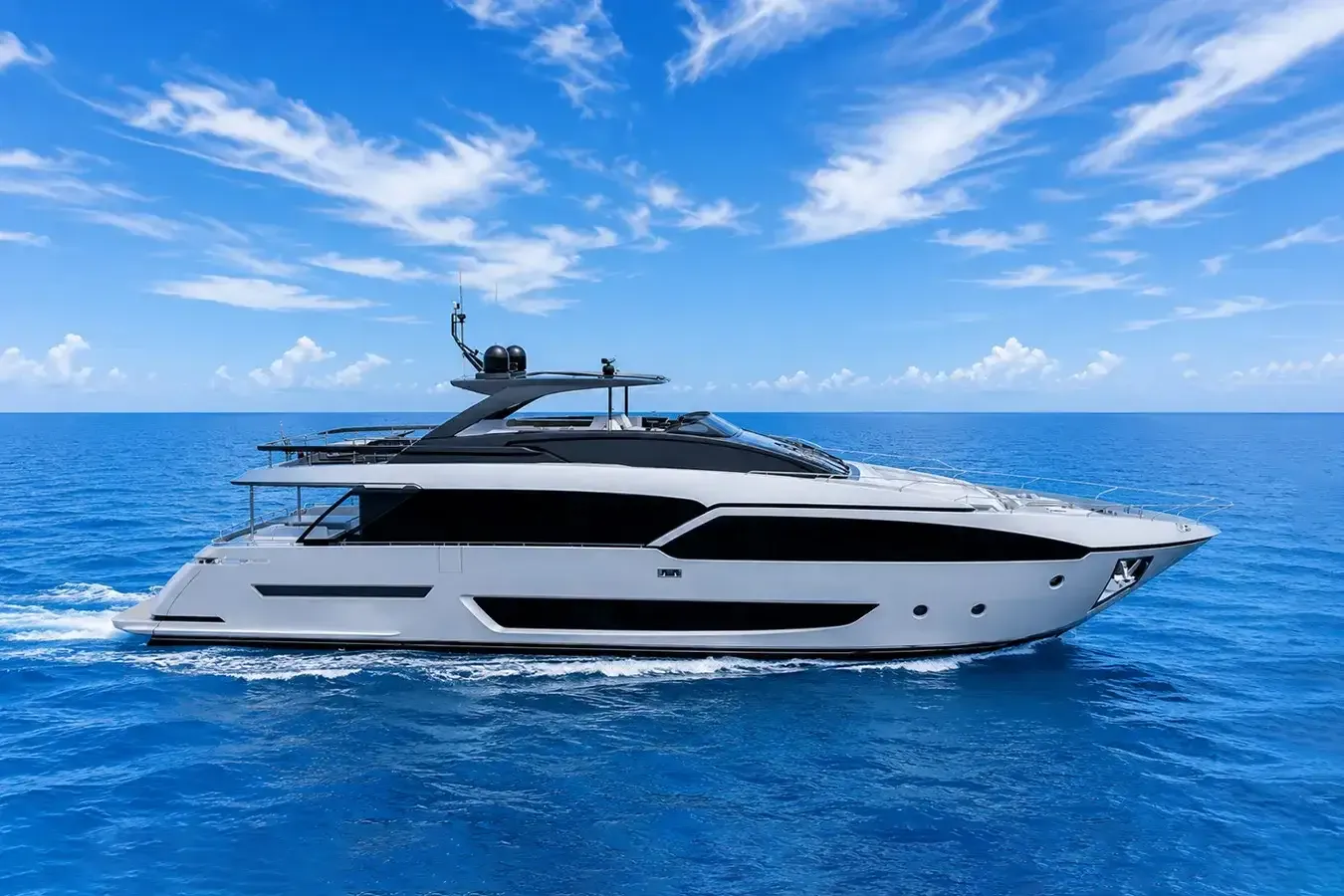 Charlie yacht, a 93 ft Riva luxury superyacht underway, 28.5 meters, built in 2020.