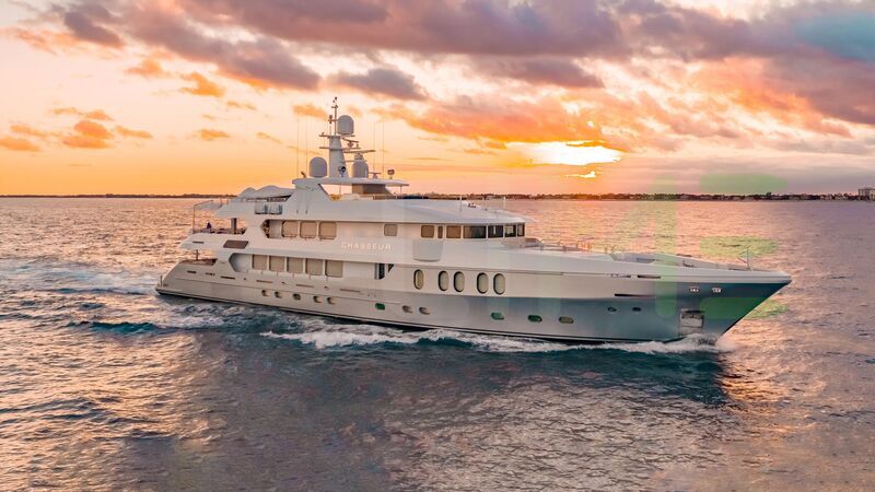 White Chasseur yacht for sale and price, showing the details and features of the interior and exterior available for purchase from LIME Yachts and Brokerage located in Fort Lauderdale Florida.