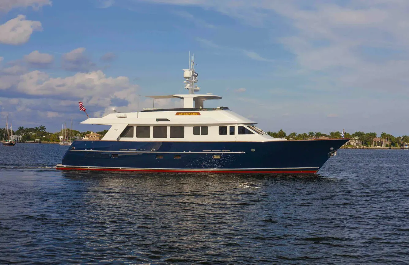 Checkers yacht, a 85 ft Burger luxury superyacht underway, 25.91 meters, built in 2001, 2023.