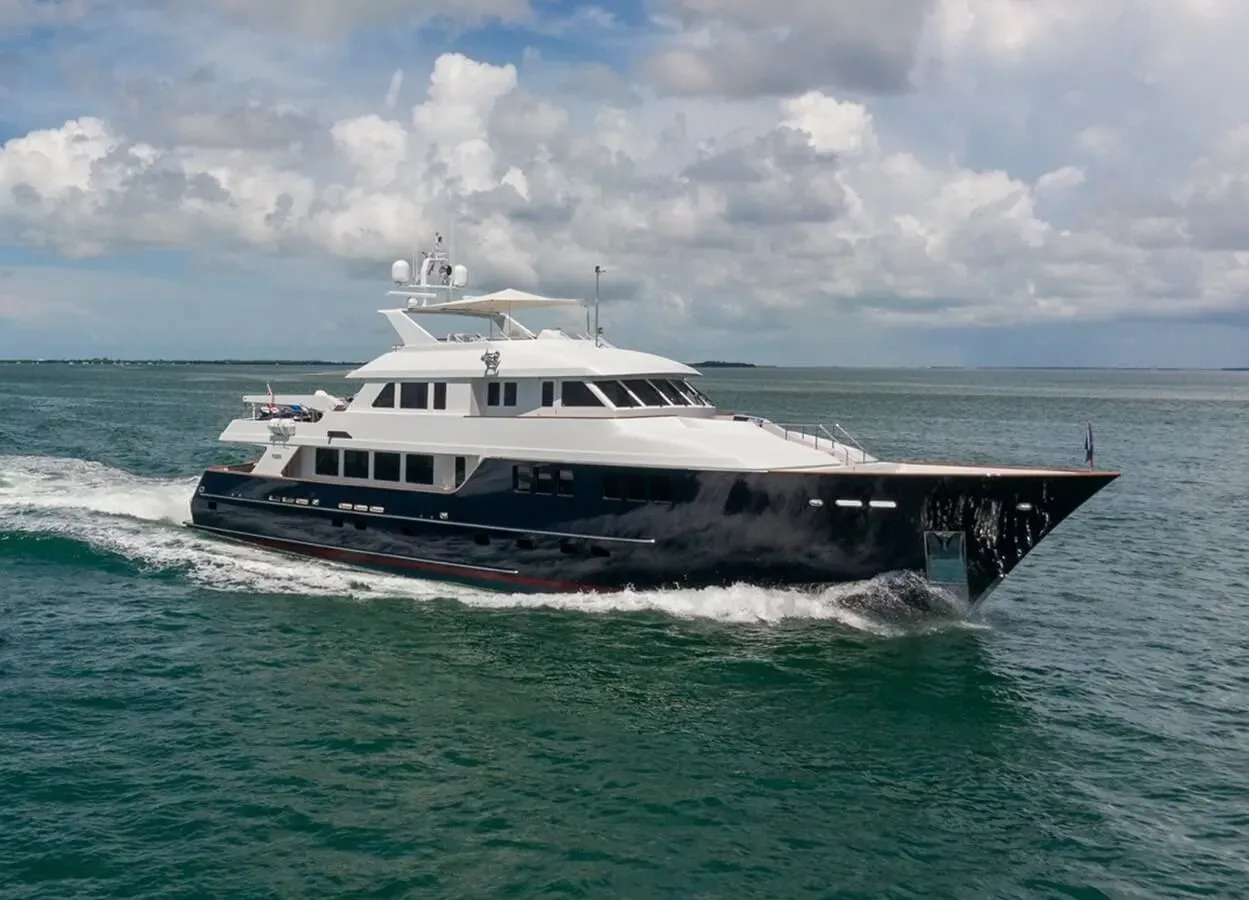 Child's Play yacht, a 113 ft Burger luxury superyacht underway, 34.44 meters, built in 2003, 2024.