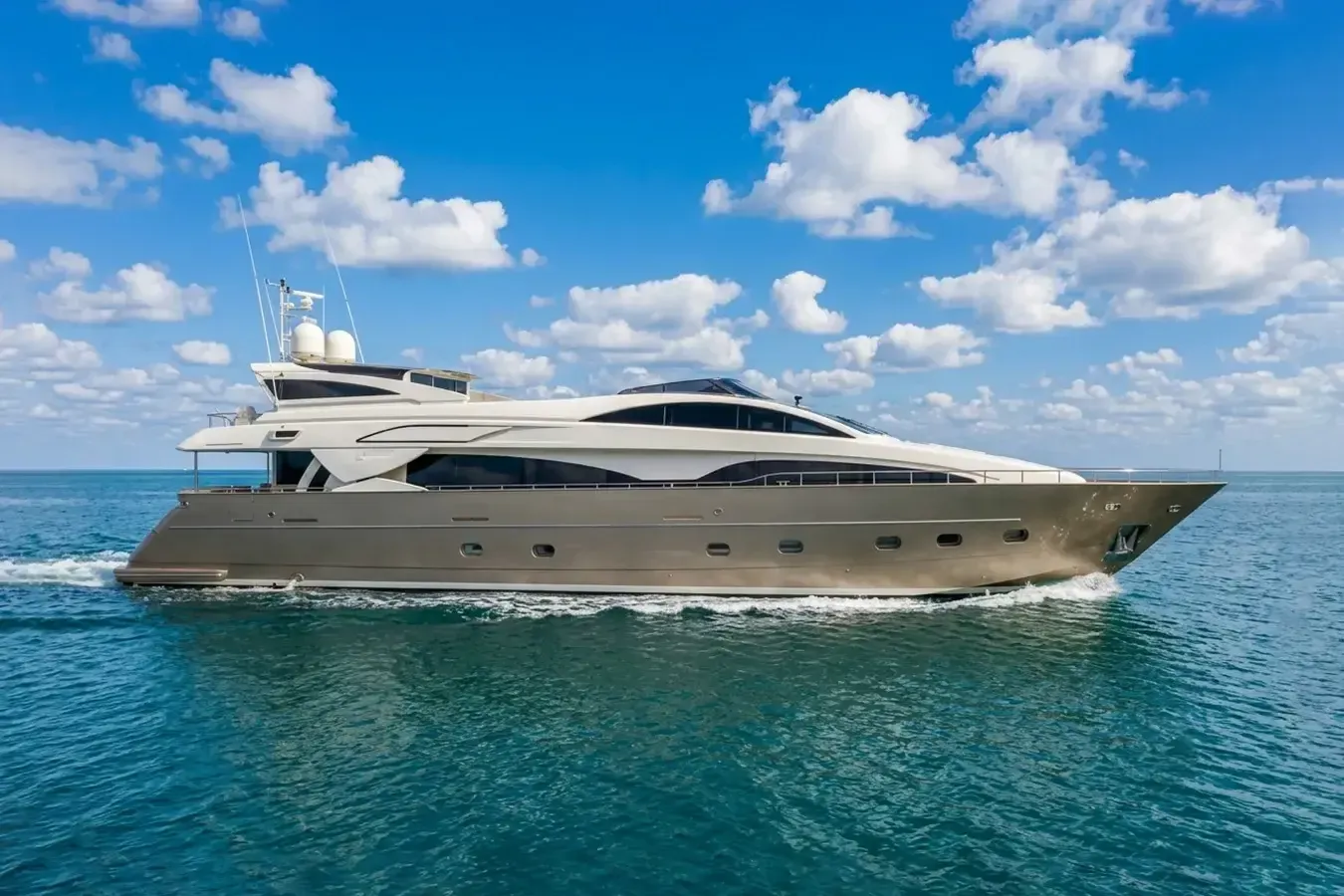 Cleopatra yacht, a 116 ft Riva luxury superyacht underway, 35.5 meters, built in 2009.
