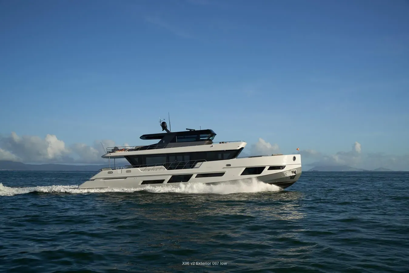 CLX96/01 yacht, a 96 ft CL Yachts luxury superyacht underway, 29.5 meters, built in 2022.