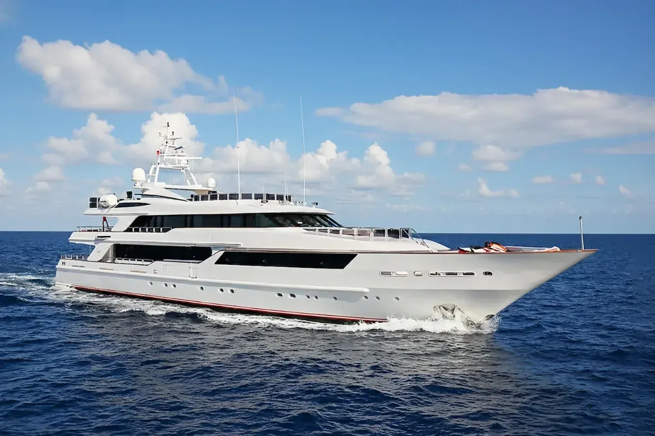 Code 8 yacht, a 163 ft Benetti Yachts luxury superyacht underway, 49.8 meters, built in 1996, 2016.