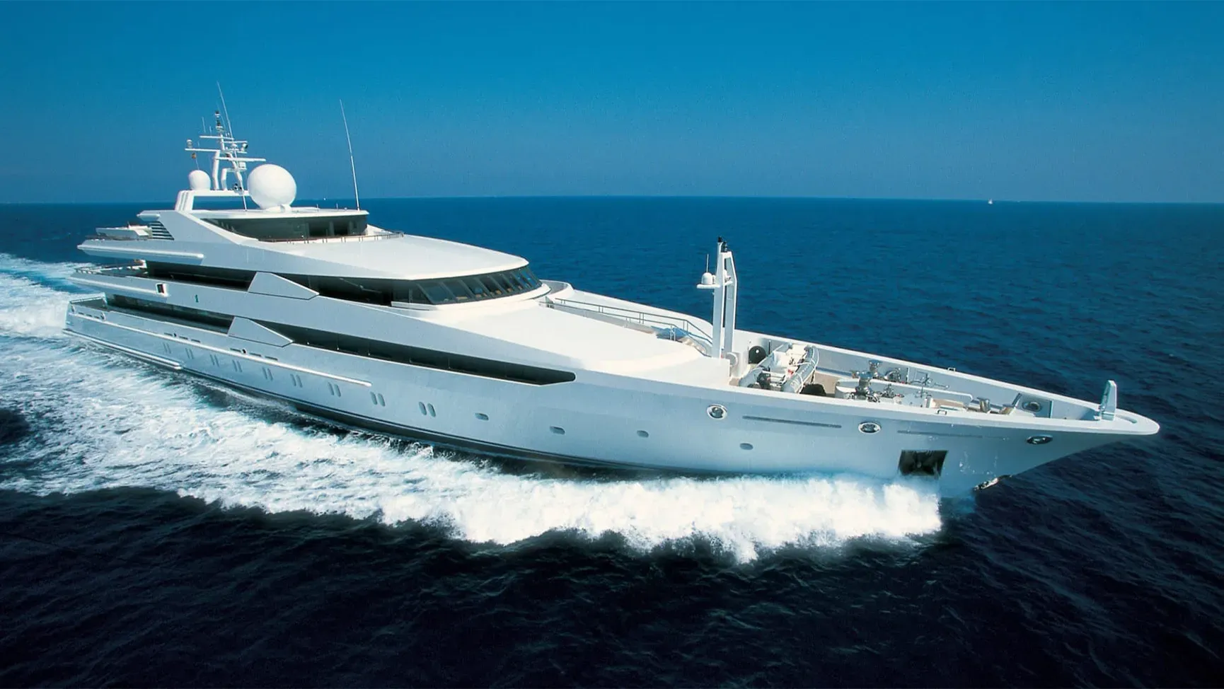 Constellation yacht, a 262 ft Oceanco luxury superyacht underway, 80 meters, built in 1999, 2002.