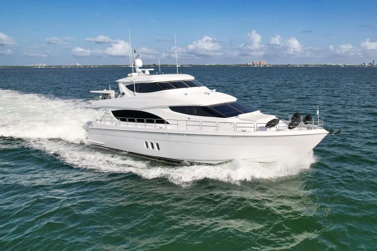 Consuelo yacht, a 79 ft Hatteras luxury superyacht underway, 24.32 meters, built in 2007.