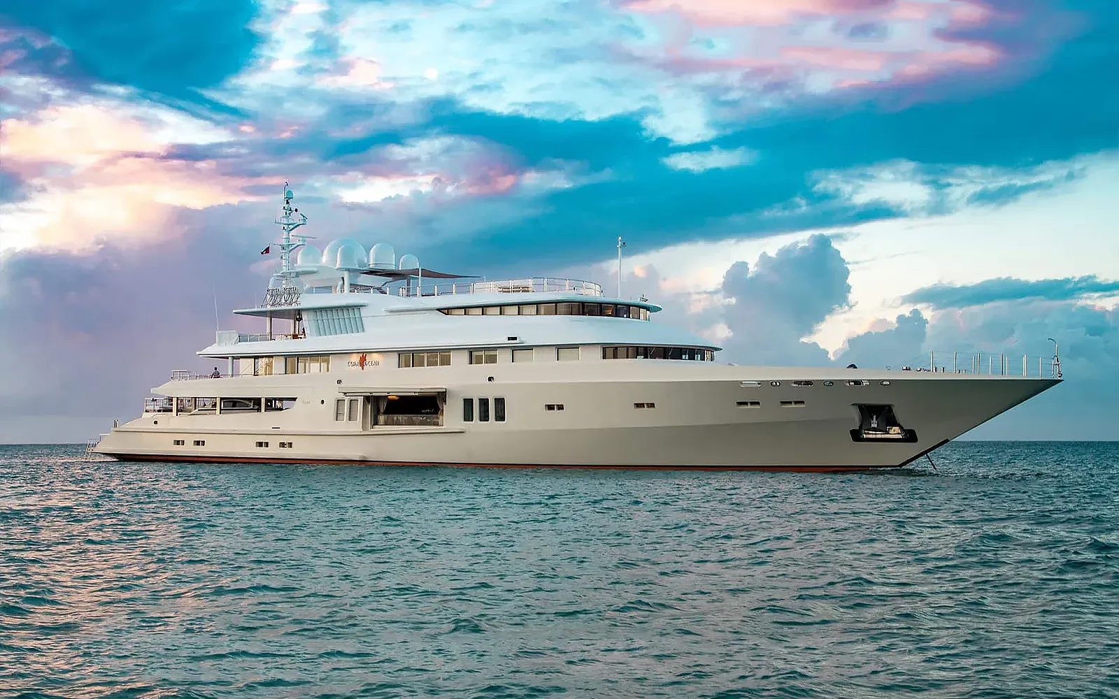Coral Ocean yacht, a 239 ft Lürssen luxury superyacht underway, 73 meters, built in 1994, 2026.