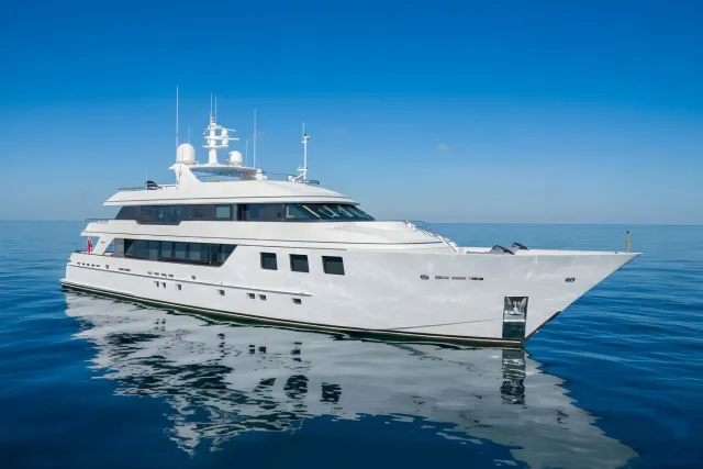 Crossed Sabre yacht, a 144 ft Burger luxury superyacht underway, 43.89 meters, built in 2006, 2022.
