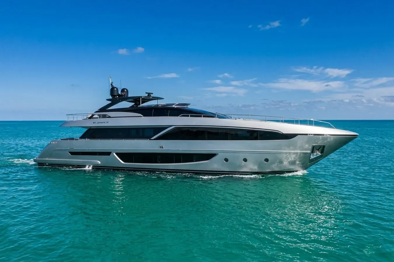 Dark Horse yacht, a 98 ft Riva luxury superyacht underway, 29.9 meters, built in 2018.