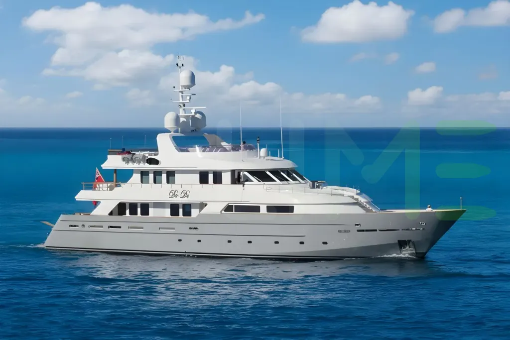 White De-De yacht for sale and price, showing the details and features of the interior and exterior available for purchase from LIME Yachts and Brokerage located in Fort Lauderdale Florida.