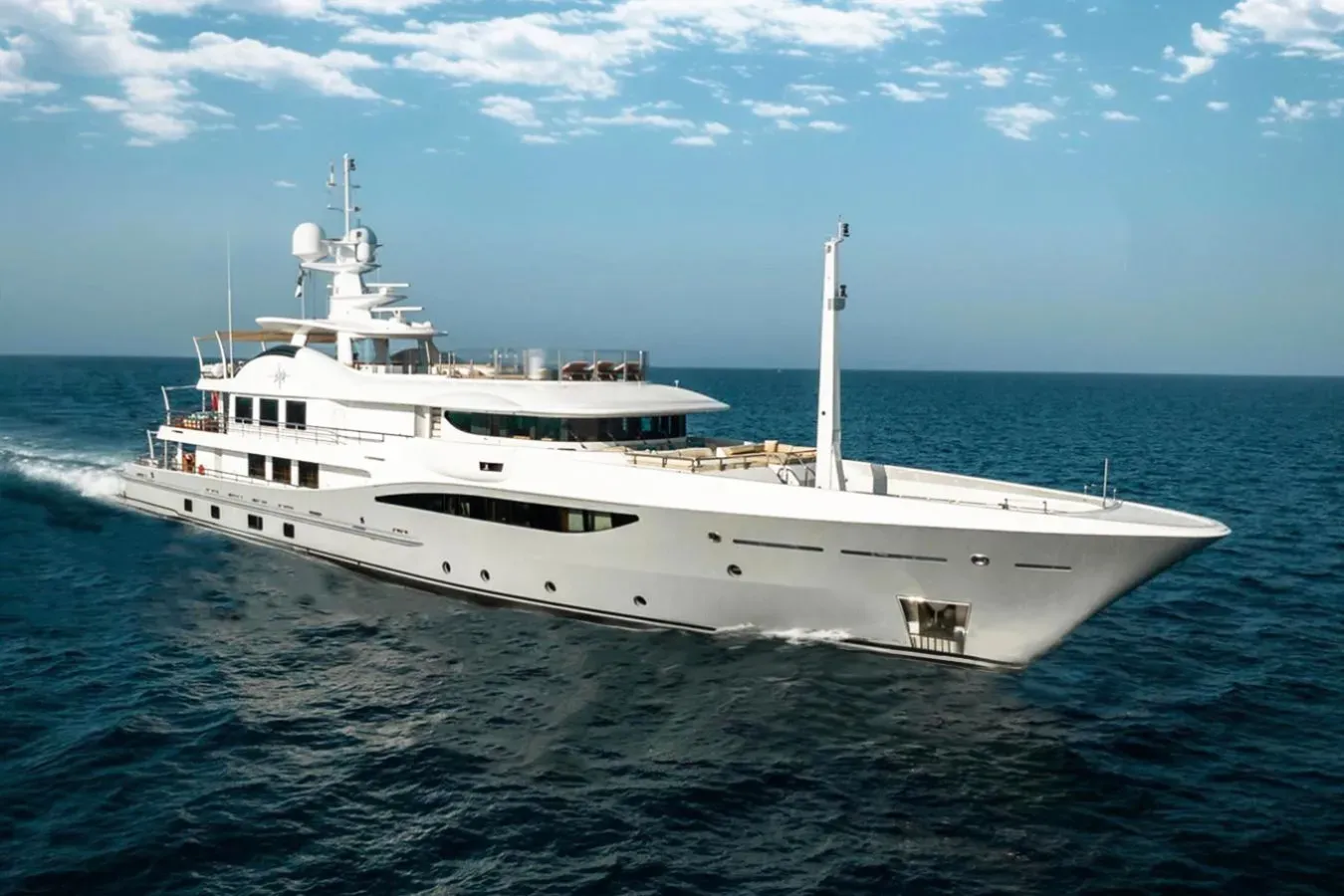 Deep Blue yacht, a 180 ft Amels luxury superyacht underway, 55 meters, built in 2014, 2024.