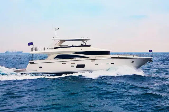 Deescovery yacht, a 79 ft Johnson luxury superyacht underway, 24.1 meters, built in 2021.