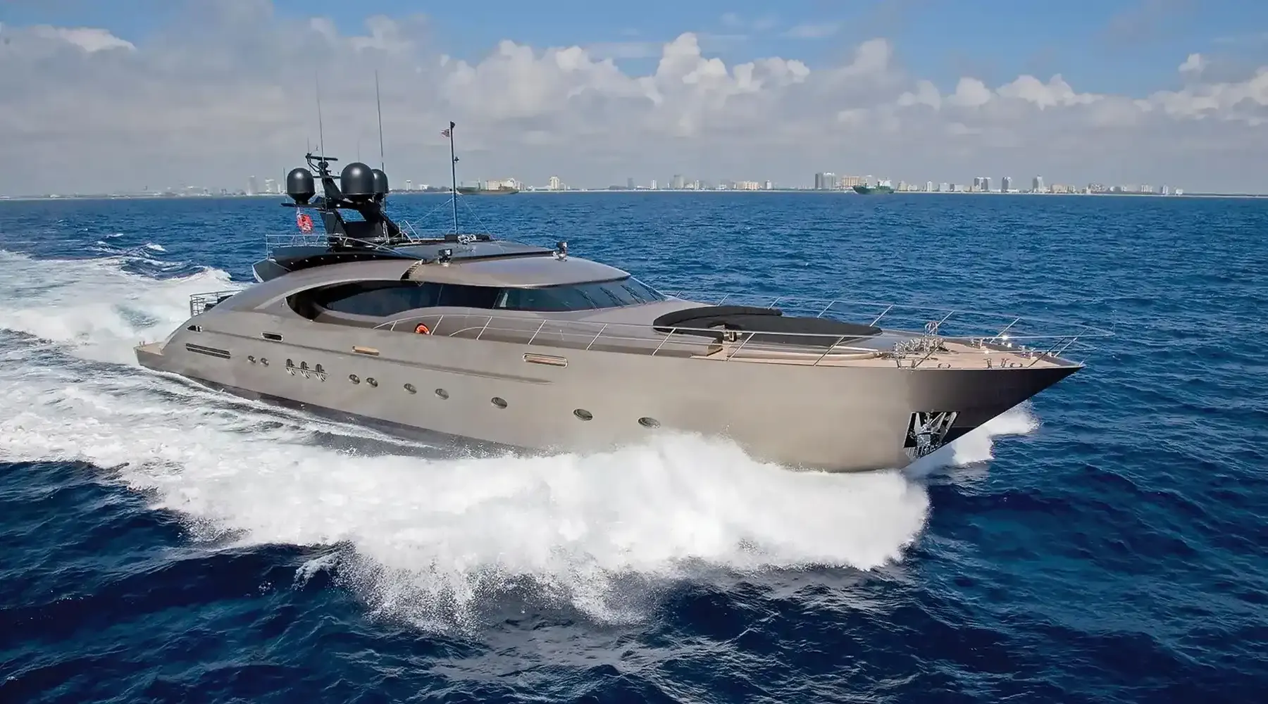 Defiant yacht, a 136 ft Palmer Johnson luxury superyacht underway, 41.45 meters, built in 2012, 2022.