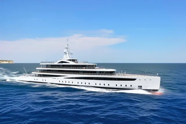 Defy yacht, a 308 ft Feadship luxury superyacht underway, 94 meters, built in 2021.