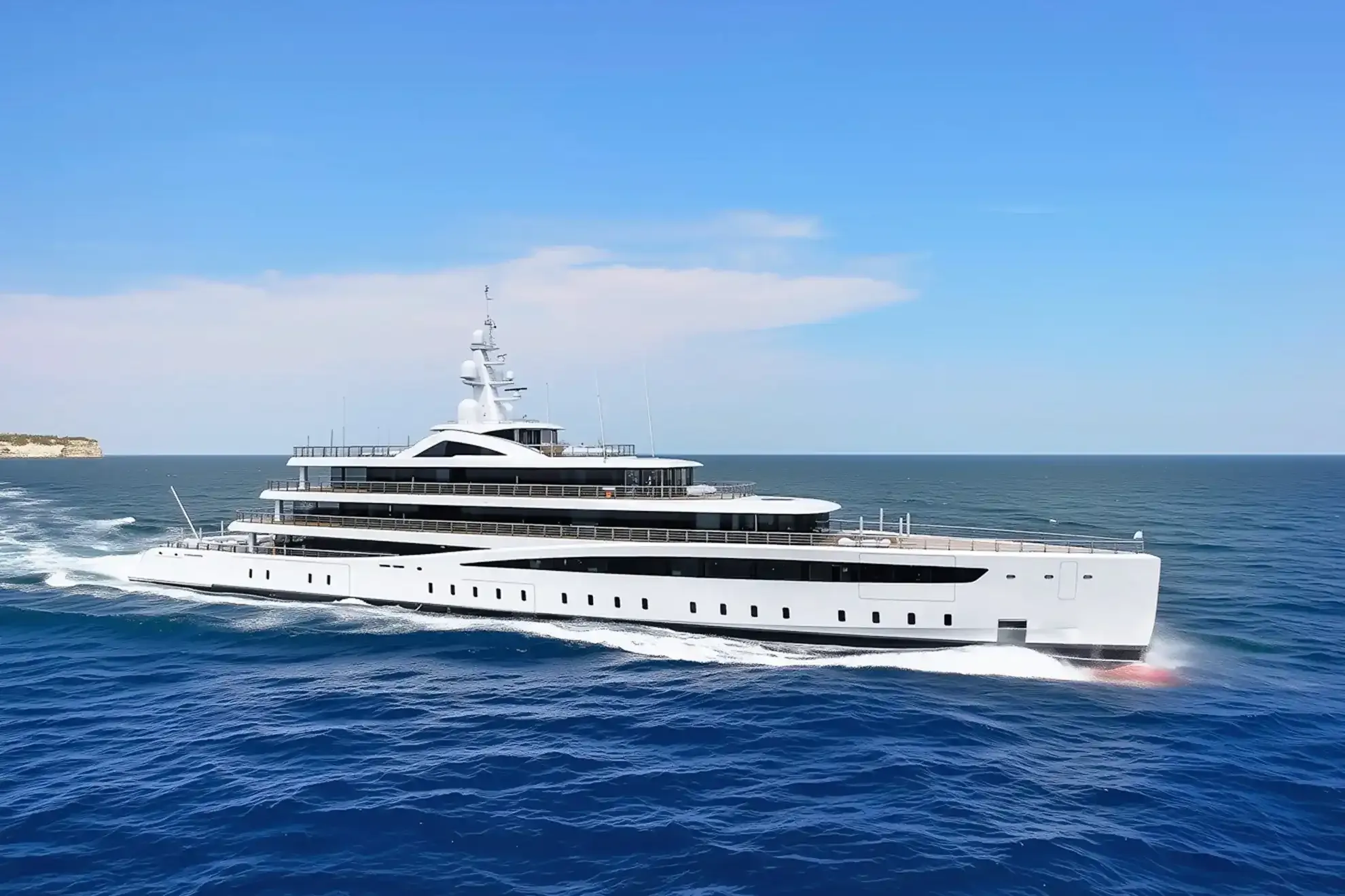 Defy yacht, a 308 ft Feadship luxury superyacht underway, 94 meters, built in 2021.
