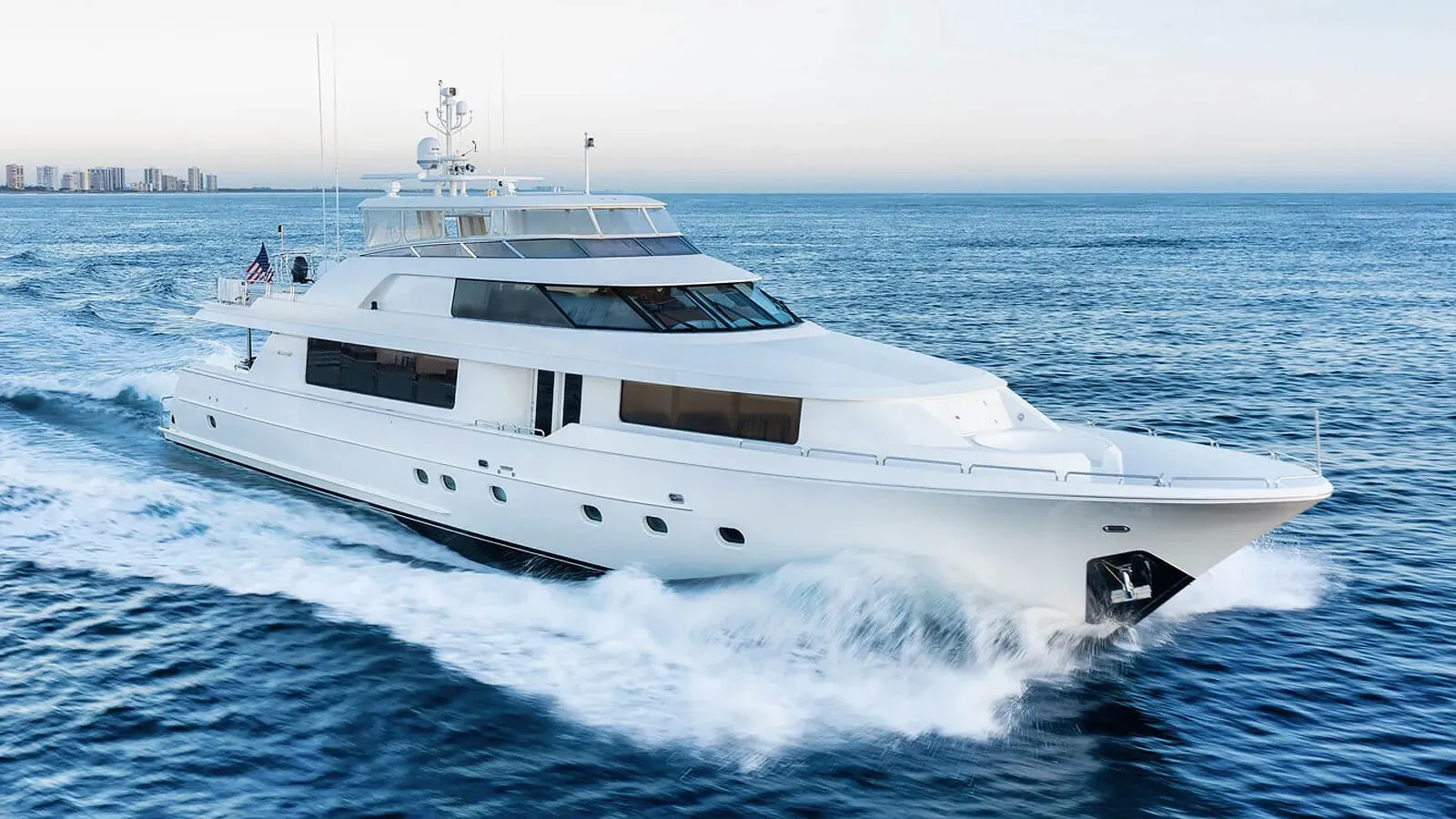 Desperado yacht, a 112 ft Westport luxury superyacht underway, 34.14 meters, built in 2007.