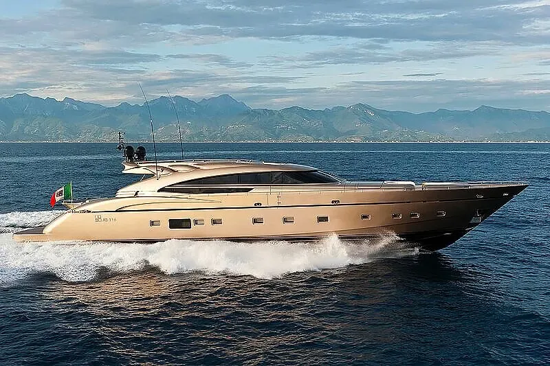 Diamond yacht, a 118 ft AB luxury superyacht underway, 36.25 meters, built in 2011.