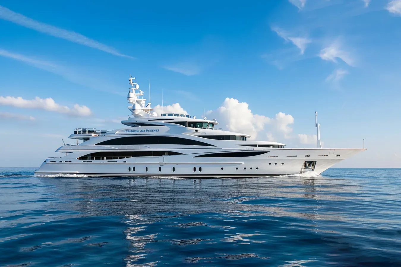 Diamonds Are Forever yacht, a 200 ft Benetti Yachts luxury superyacht underway, 60.96 meters, built in 2012.