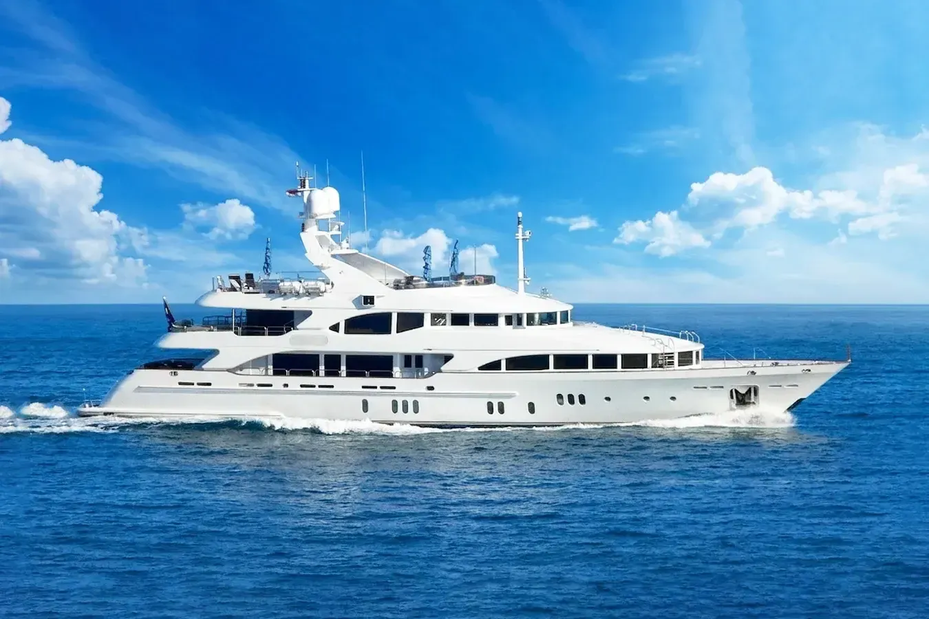 Domani yacht, a 145 ft Benetti Yachts luxury superyacht underway, 44.2 meters, built in 2004.