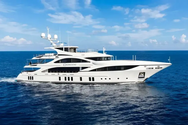 Domani yacht, a 147 ft Benetti luxury superyacht underway, 45 meters, built in 2016, 2022.