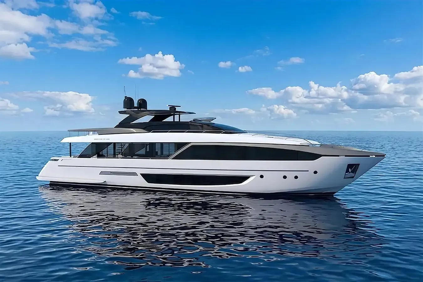 Don't Worry yacht, a 110 ft Riva luxury superyacht underway, 33.53 meters, built in 2024.