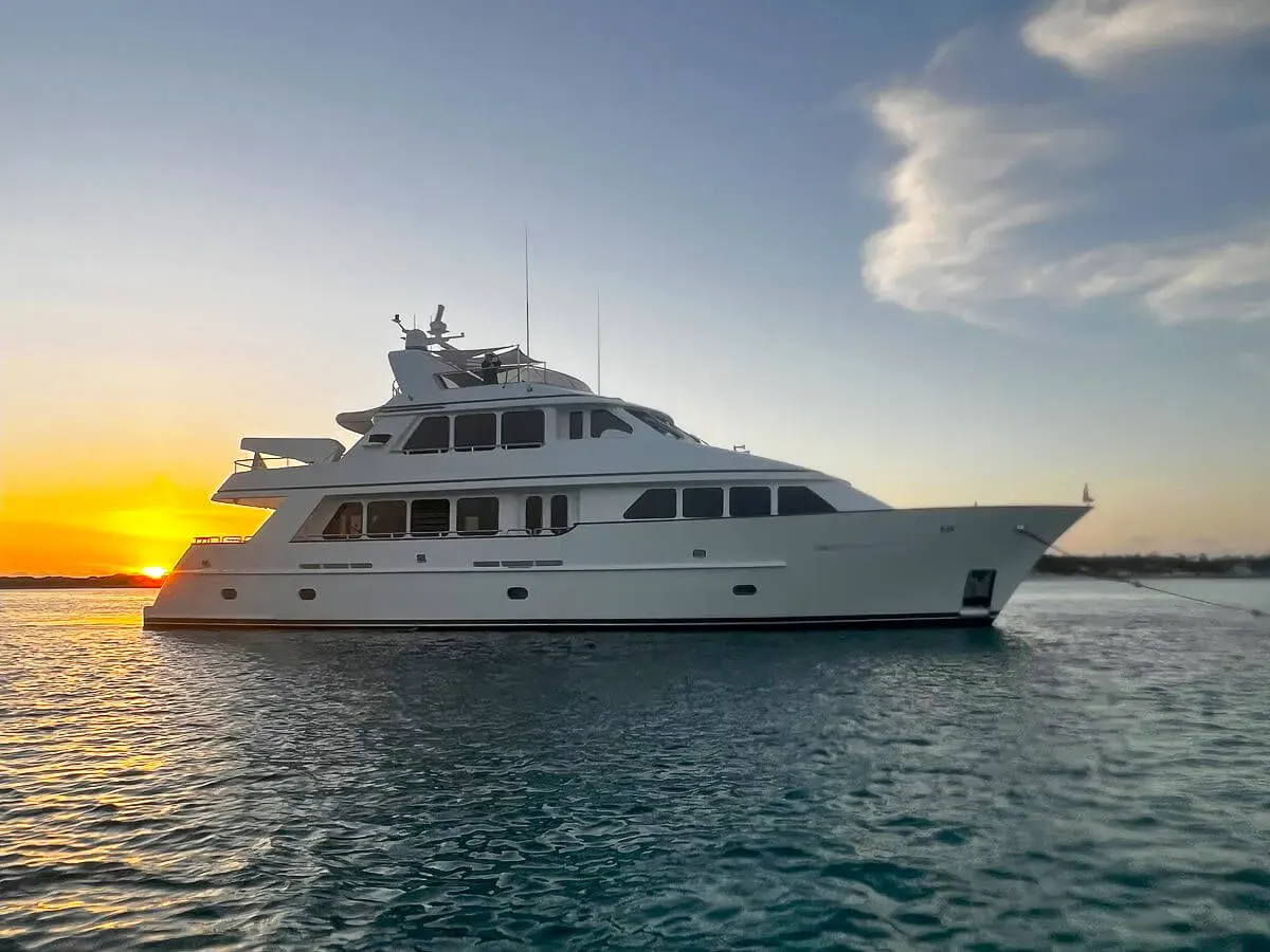 Driven yacht, a 88 ft Conrad luxury superyacht underway, 26.82 meters, built in 2005, 2024.