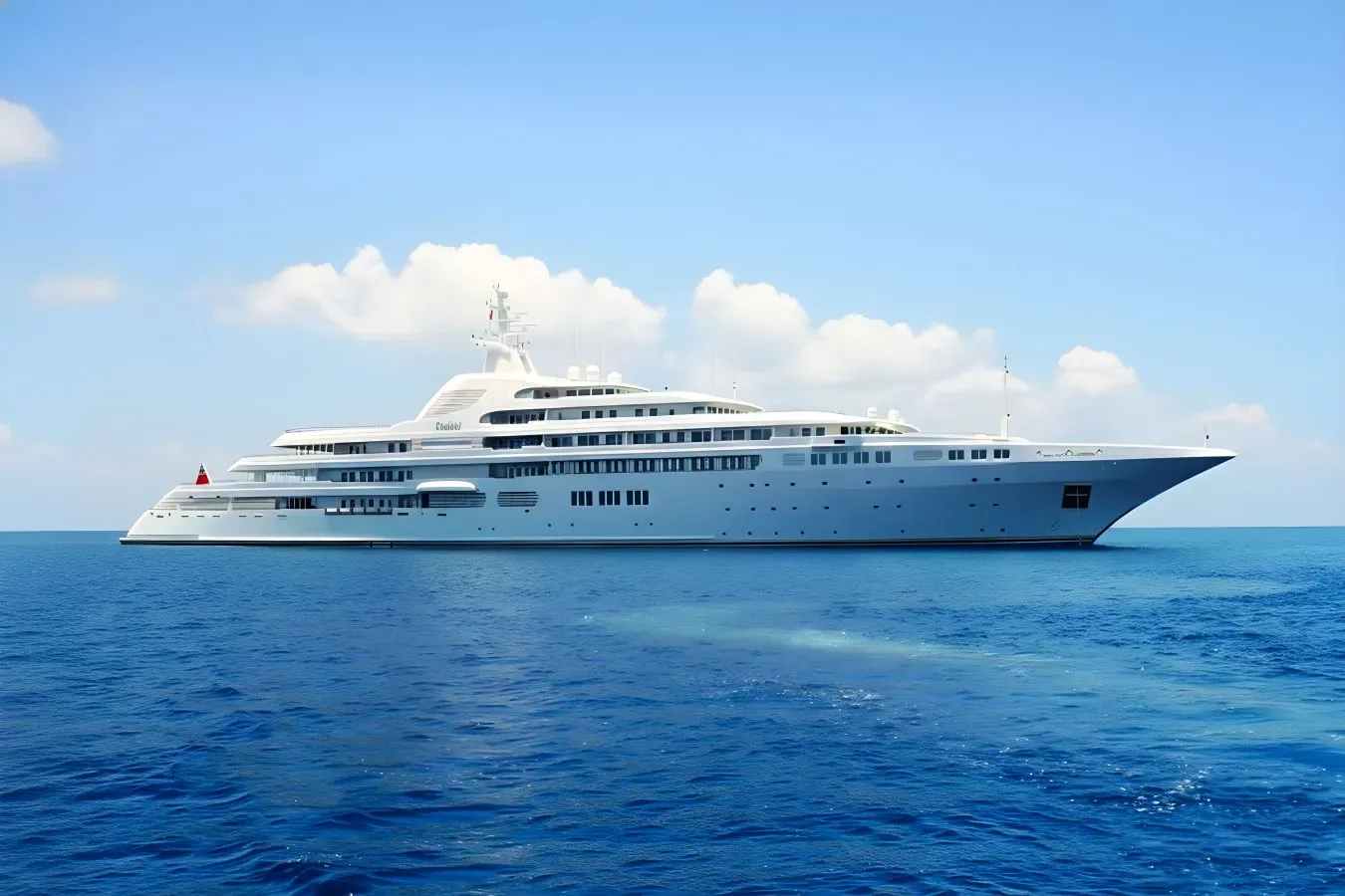 Dubai yacht, a 531 ft Platinum Yachts FZCO luxury superyacht underway, 162 meters, built in 2006.