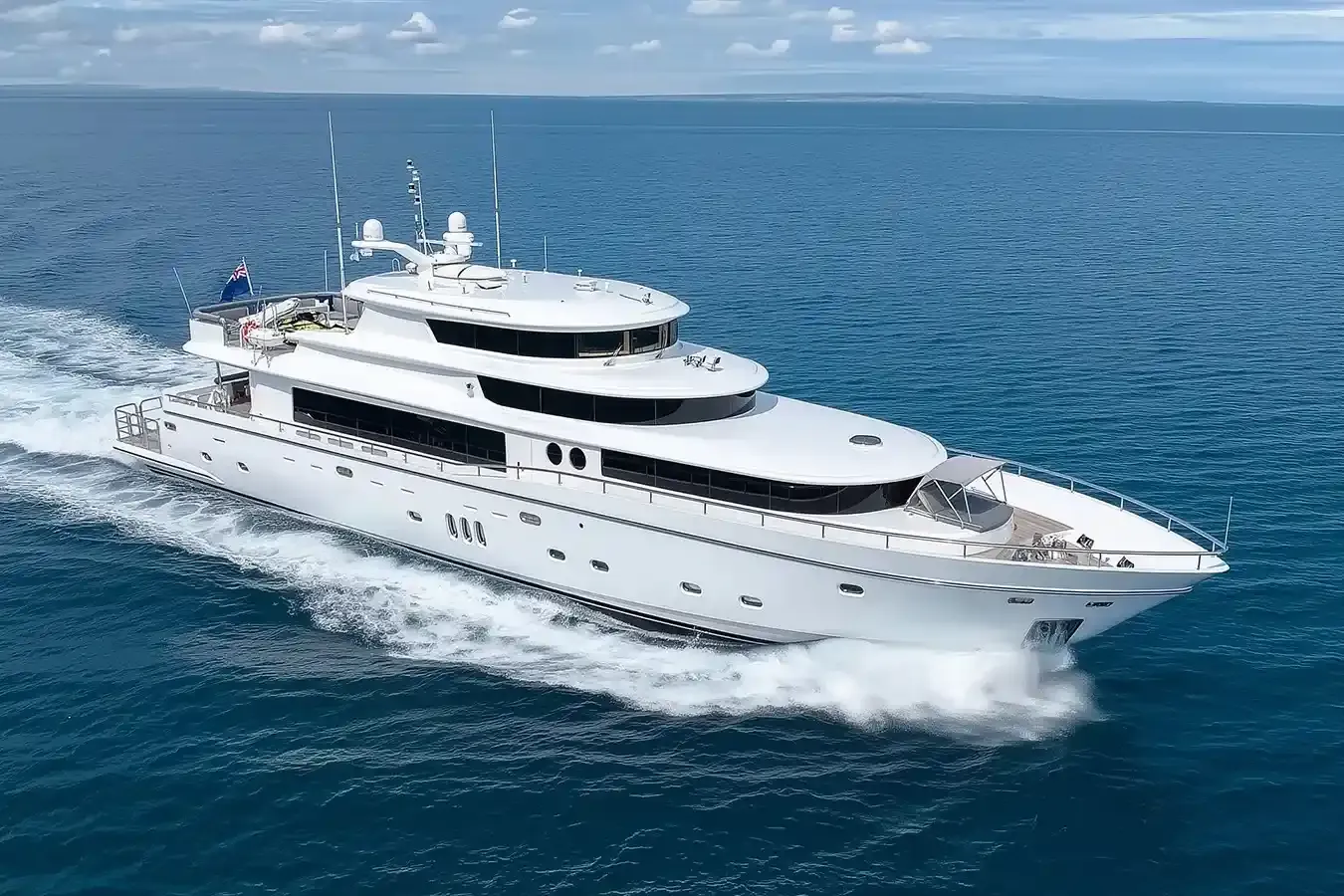 Duchessa yacht, a 108 ft Johnson luxury superyacht underway, 32.92 meters, built in 2013, 2018.