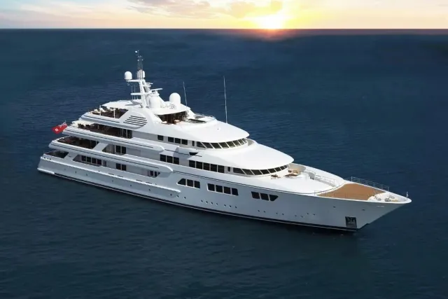 Ebony Shine yacht, a 248 ft Feadship luxury superyacht underway, 75.75 meters, built in 2009, 2016.