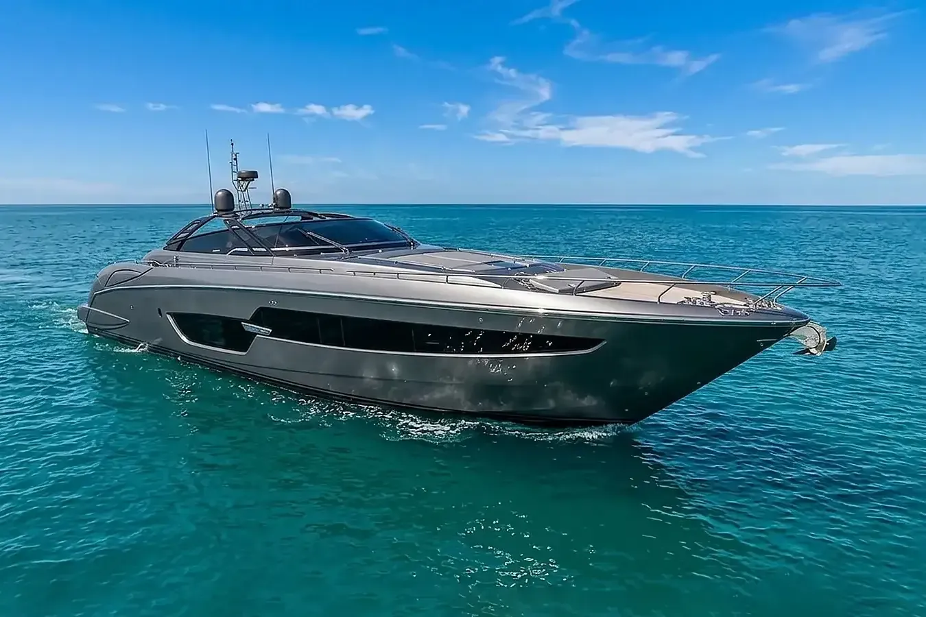 Echo yacht, a 88 ft Riva luxury superyacht underway, 26.84 meters, built in 2016.